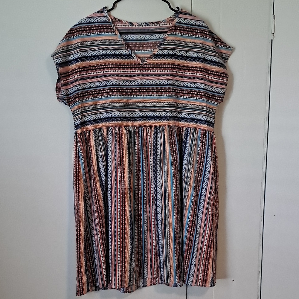 Striped Multicolor Short Sleeve Dress